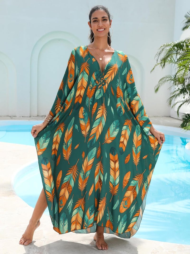KEYLORTING Women's Plus Size Kaftan Dress – Plus Size Maxi Dress Moo Moos Beach Cover Up,Bathing Suit Cover-Up Loungewear - Image 5